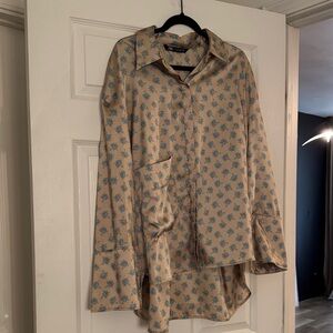 Zara Beige Shirt with Blue Floral Print